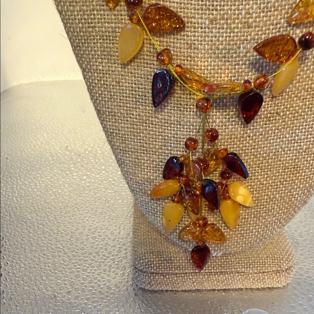 Elegant Amber Leaf Statement Necklace - image 2